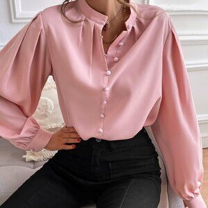 NWT Blush Pink Balloon Sleeve Button Blouse XL Boutique